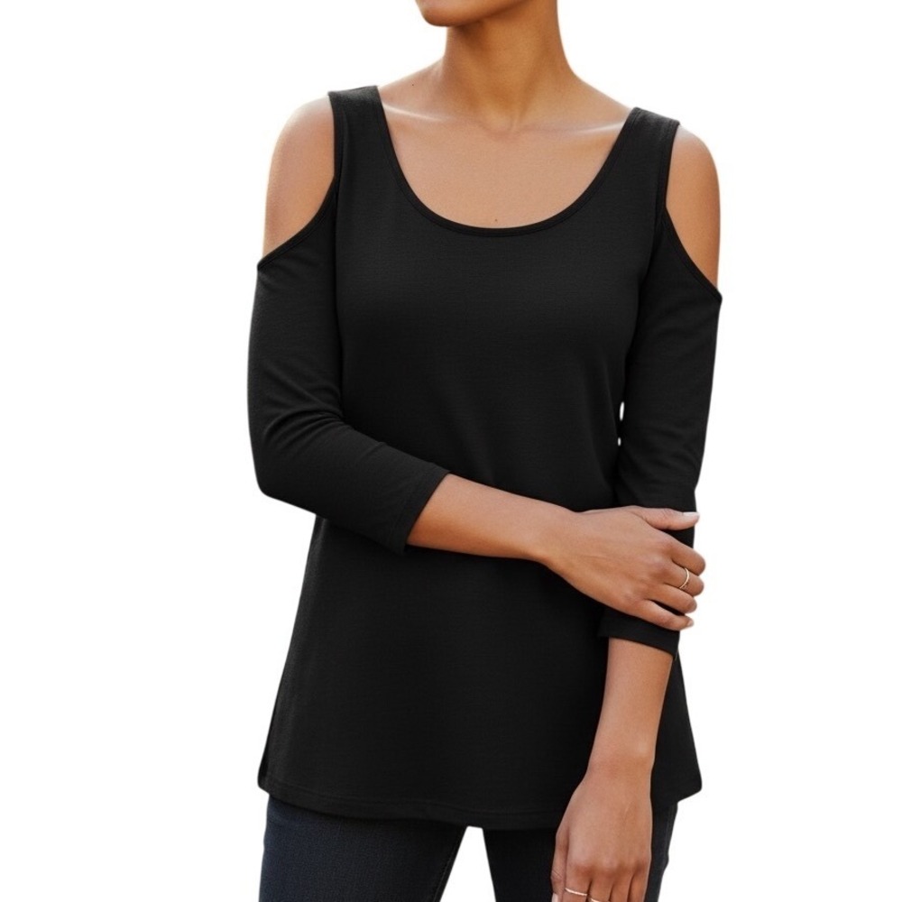 Boston Proper Cold‎ Shoulder Black Fitted Blouse Size XXS
